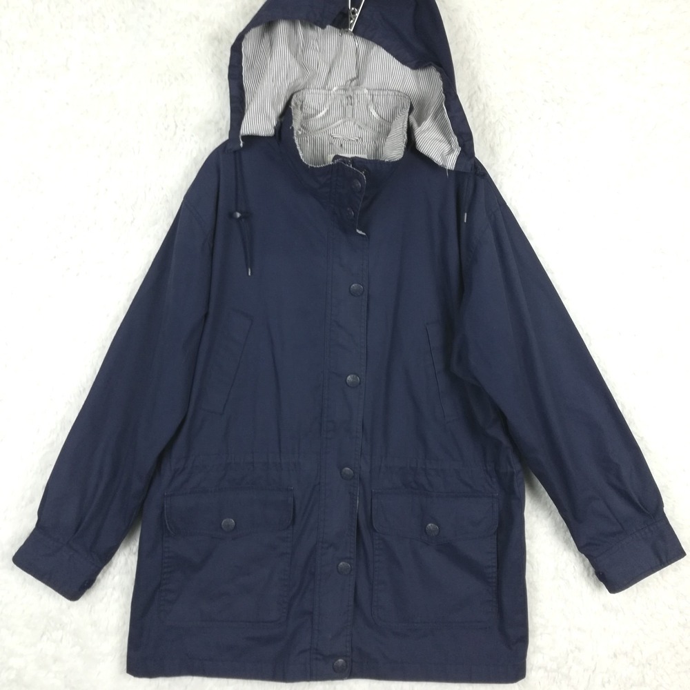 Cabin Creek Womens Jacket Rain Coat Navy Blue Full Zip Hooded Flap Pockets L